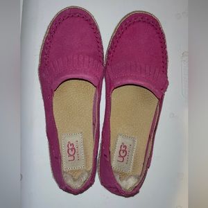 UGG girls pink suede, marrah moccasin espadrille loafers in size 3